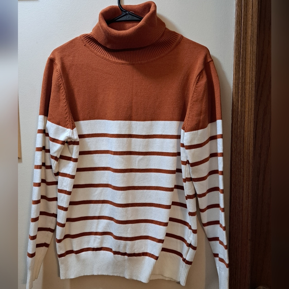 Kirundo Rust Orange Striped Turtleneck Sweater Unisex